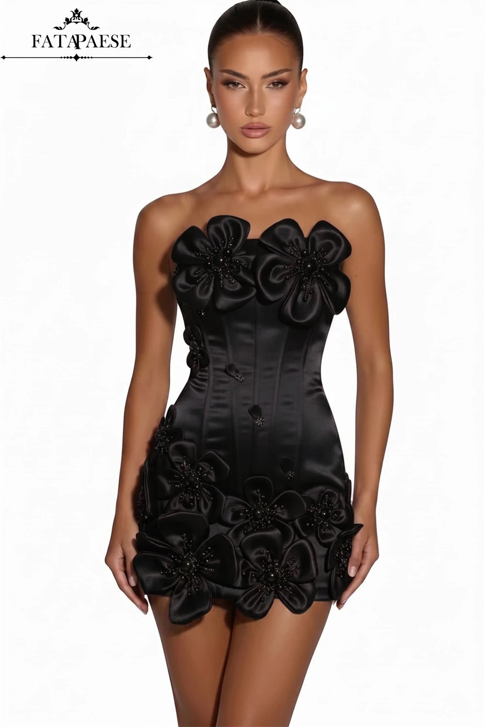 3D Floral Corset Mini Evening Dress with Rhinestones