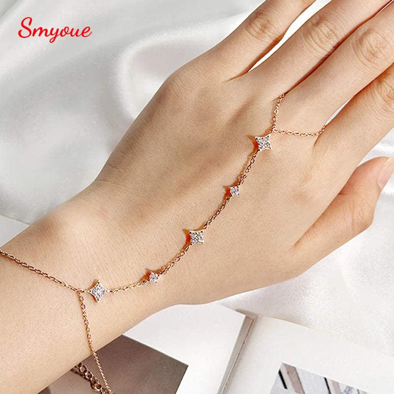 Moissanite Charm Bracelet 14K Plated Silver Adjustable