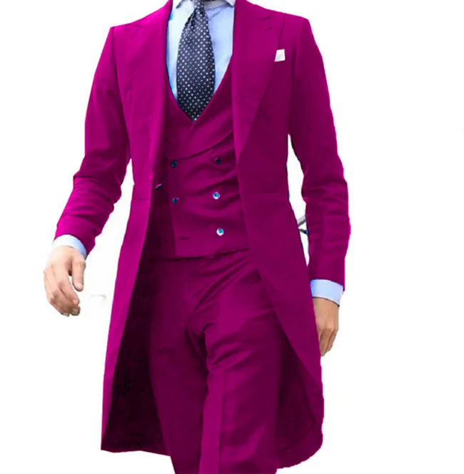 Royal Blue Long Tail Coat 3 Piece Suit for Men