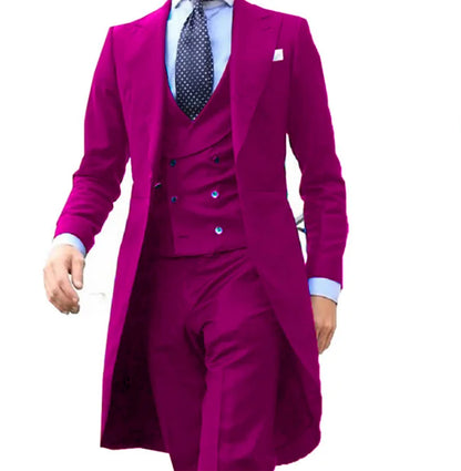 Royal Blue Long Tail Coat 3 Piece Suit for Men