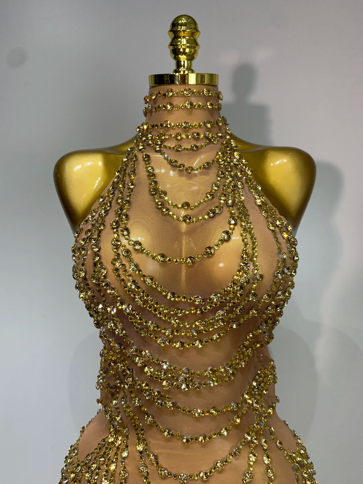 Sparkly Rhinestone Transparent Mesh Long Dress