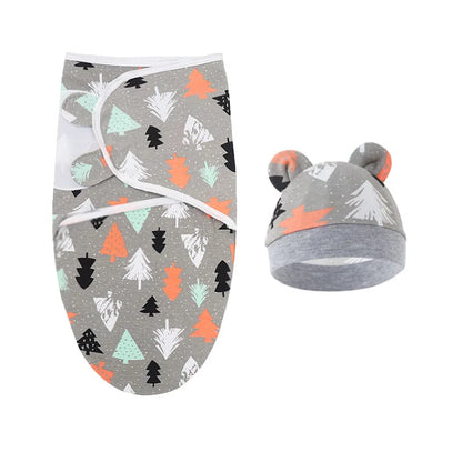 Cartoon Printed Cotton Baby Blanket Hat Set