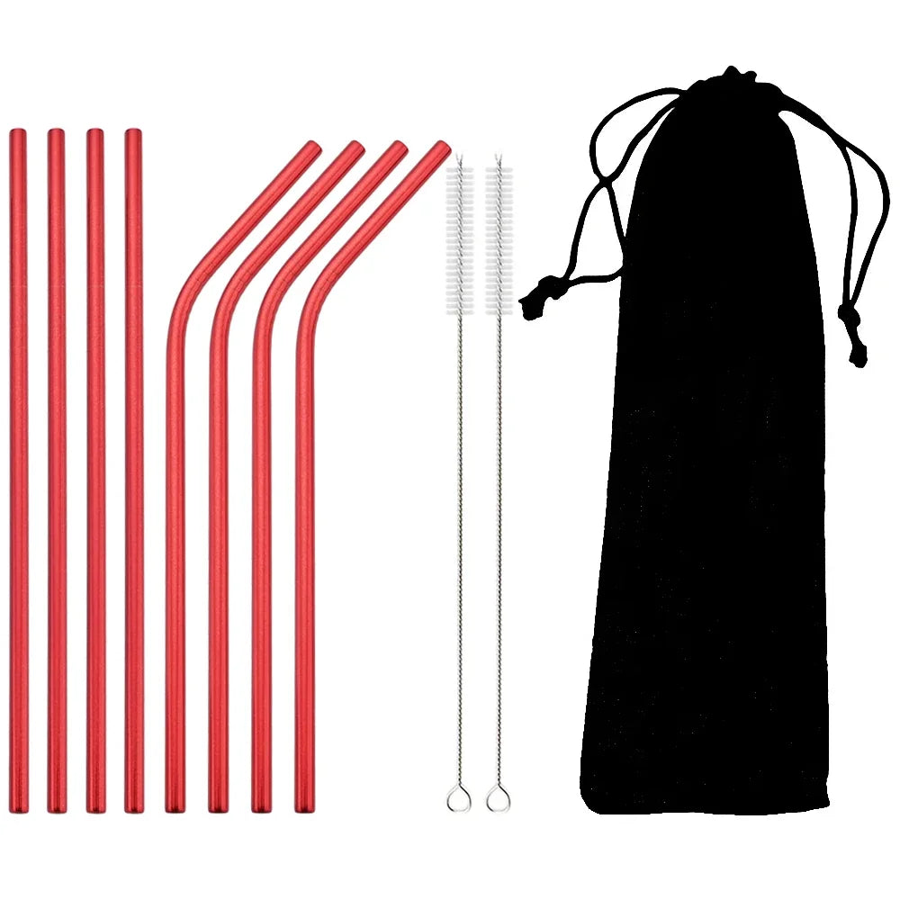 8pcs Colorful Reusable Stainless Steel Drinking Straws