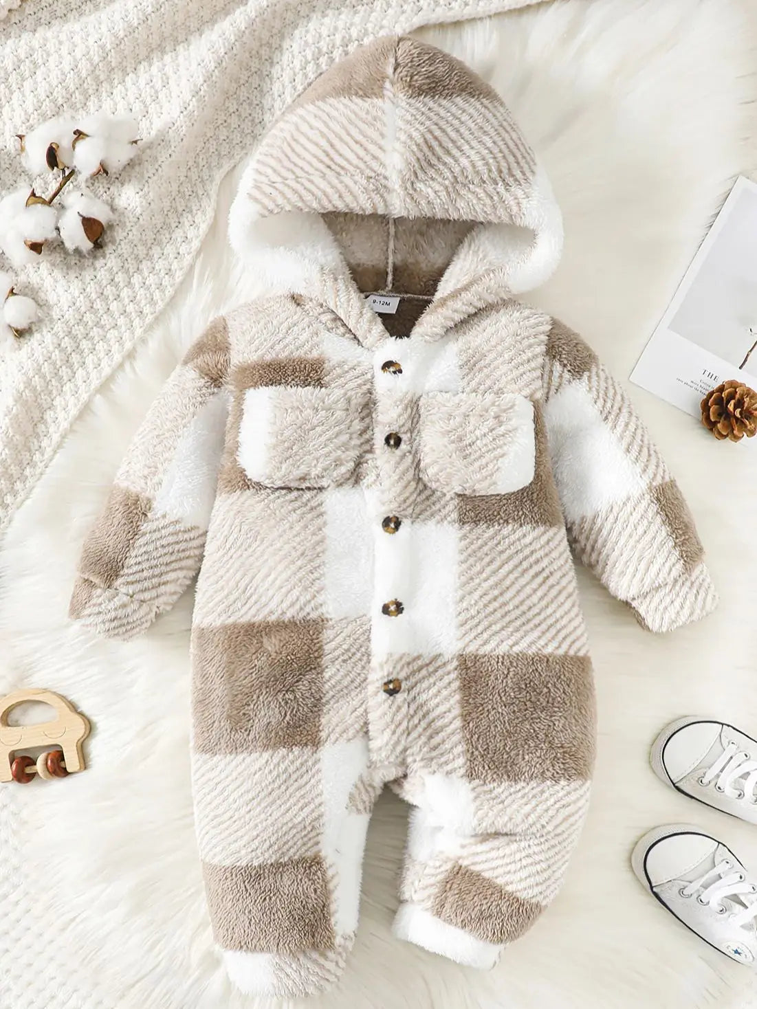 Plaid Hooded Romper for Baby Boys and Girls