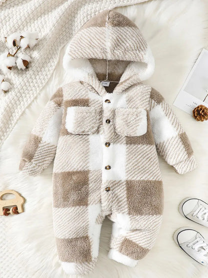 Plaid Hooded Romper for Baby Boys and Girls