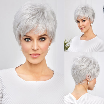 Light Blonde Mixed Off-White Pixie Cut Wig with Bangs