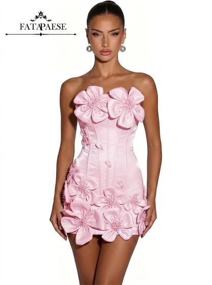 3D Floral Corset Mini Evening Dress with Rhinestones