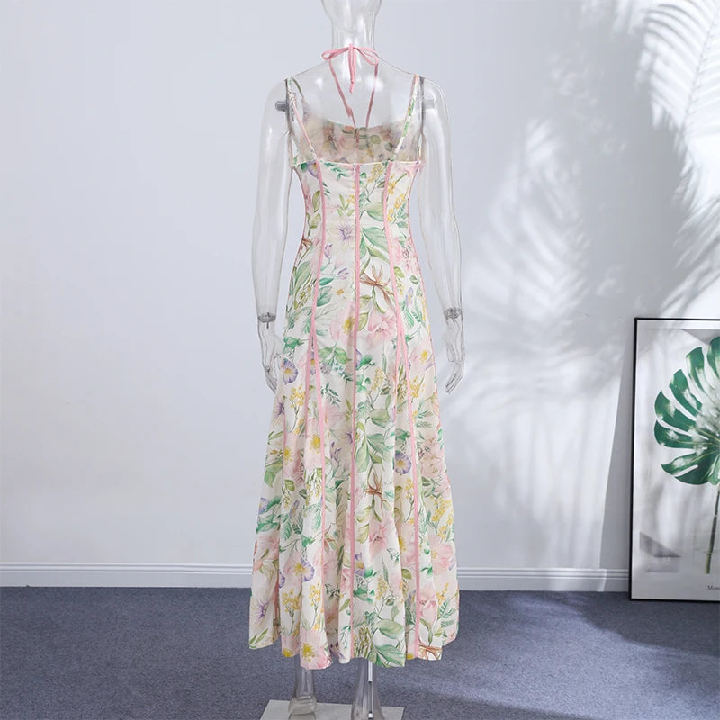 Elegant Printed A-Line Women's Dress in Polyester