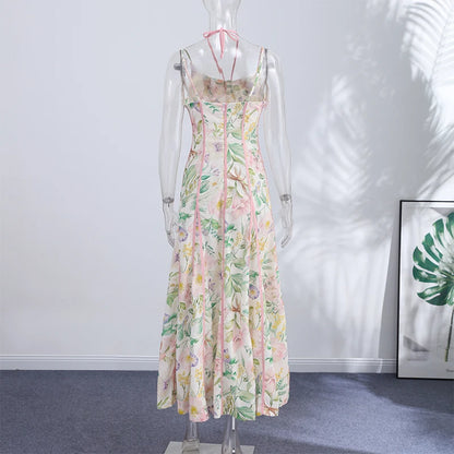Elegant Printed A-Line Women's Dress in Polyester