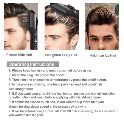 Men's Electric Beard Straightener Brush Wet and Dry Styler