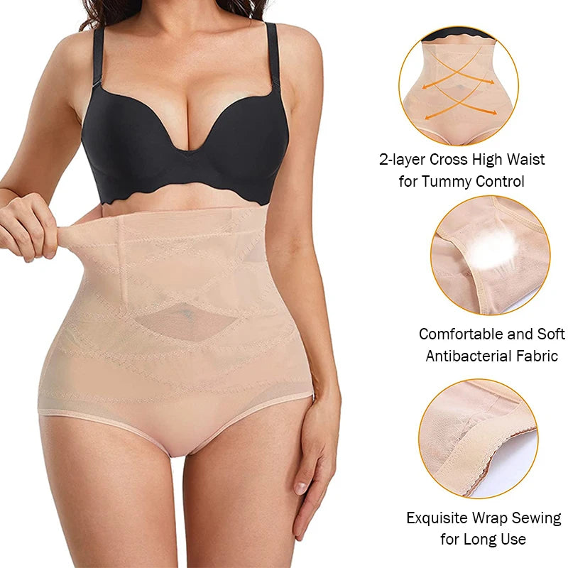 High Waisted Body Shaper Control Panties Black Beige