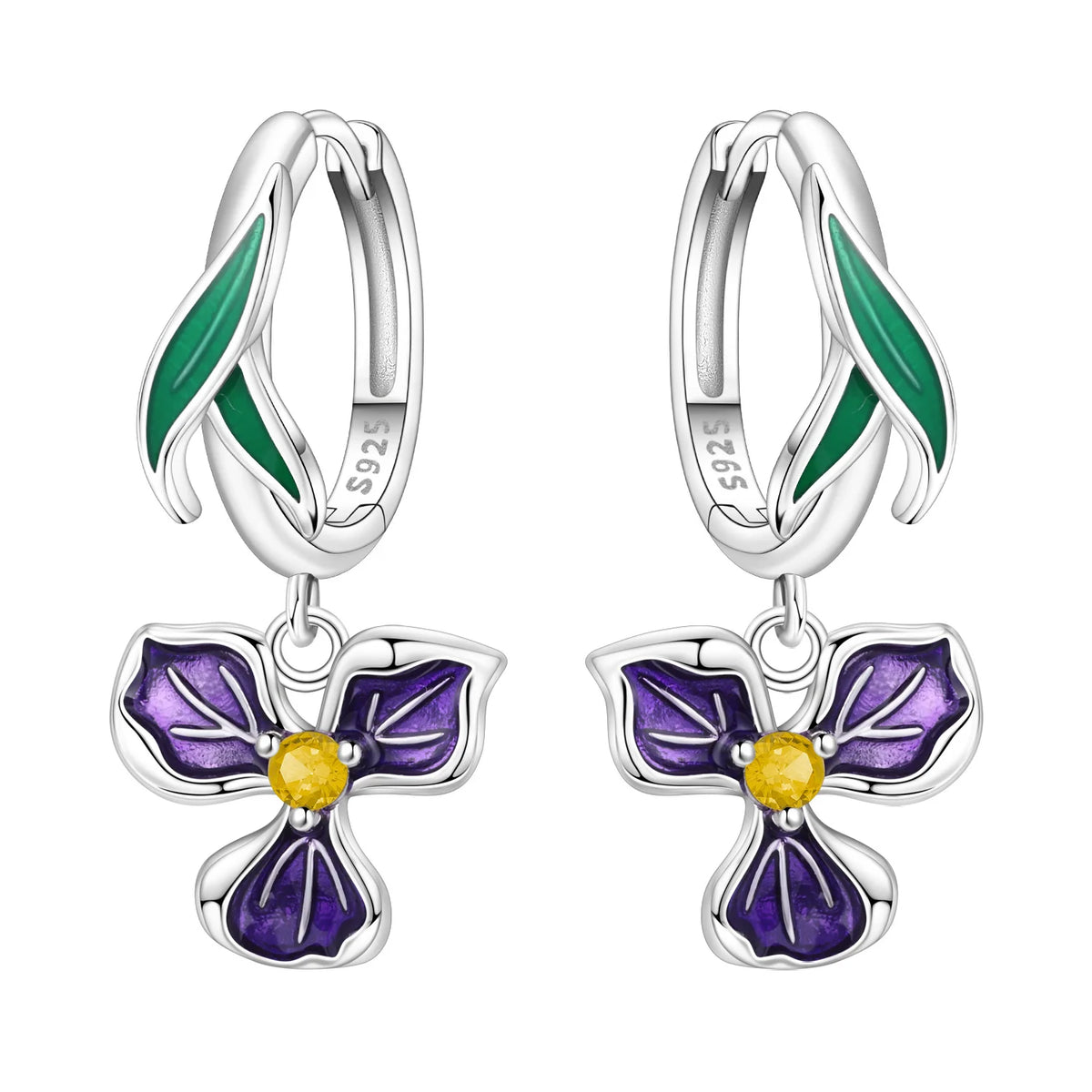 S925 Sterling Silver Iris Flower Hoop Earrings for Women
