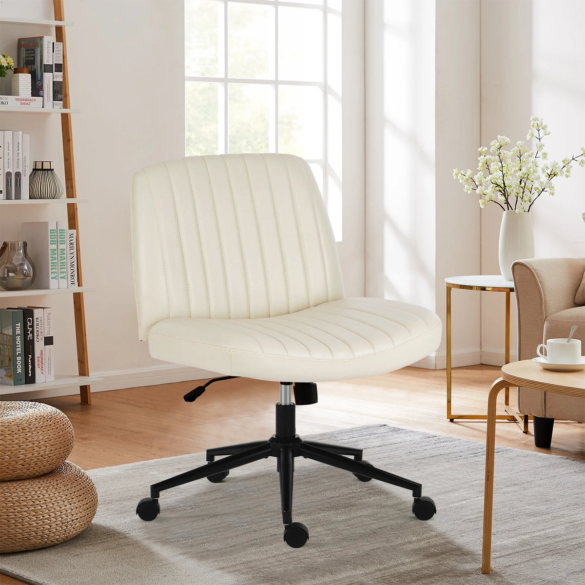 JHK Armless PU Leather Office Chair with Wheels
