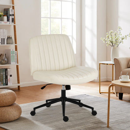 JHK Armless PU Leather Office Chair with Wheels