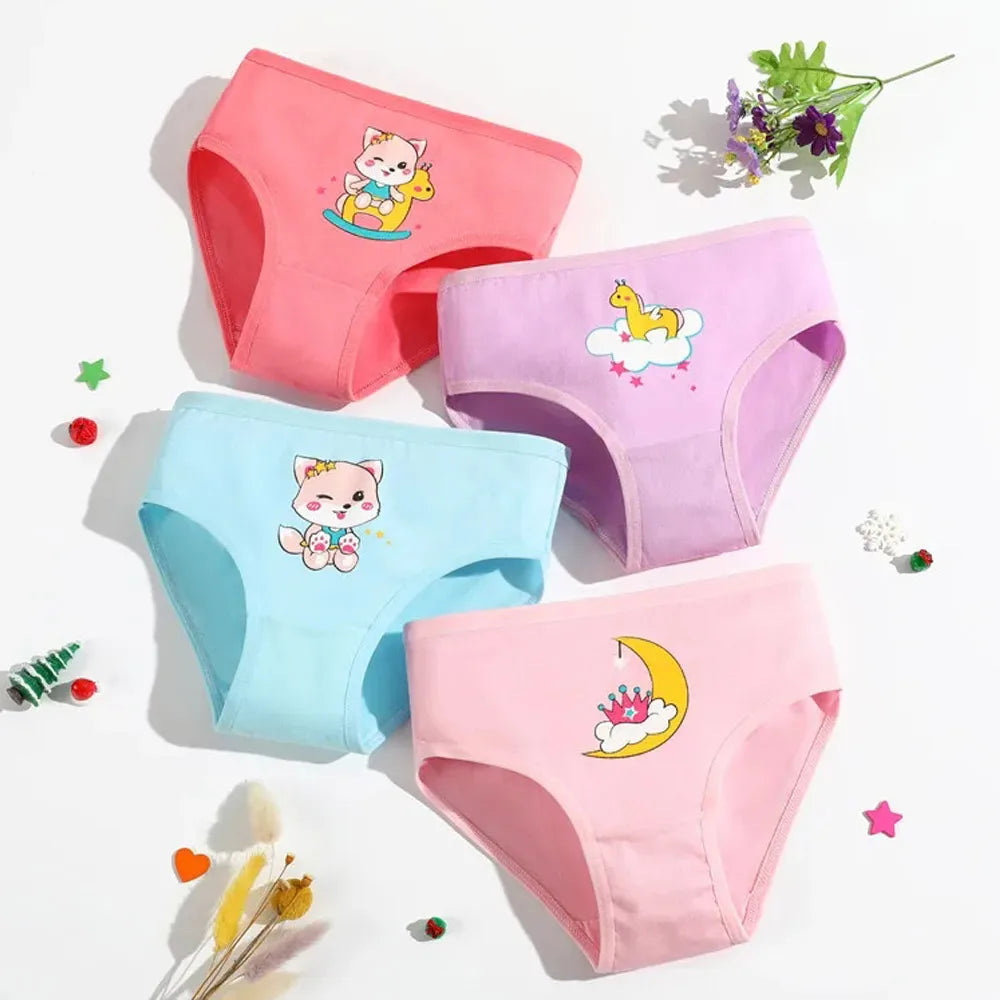 Cotton Cartoon Unicorn Print Girls Panties Set