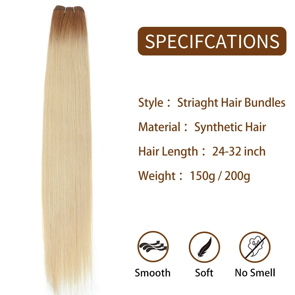 30 Inch Bone Straight Synthetic Hair Bundles Piano Blonde Ombre