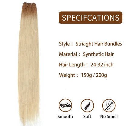 30 Inch Bone Straight Synthetic Hair Bundles Piano Blonde Ombre