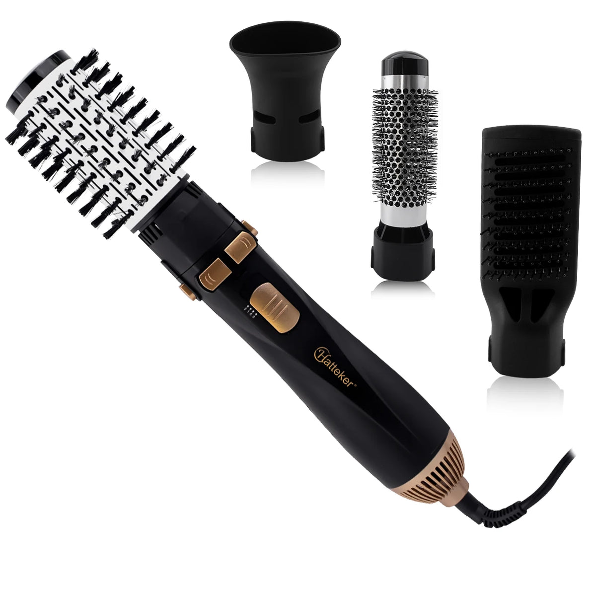 Hatteker 4-Head Hot Air Brush Hair Dryer and Straightener