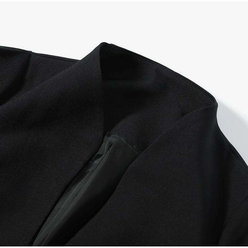 Chic Waist Cinched Women's Blazer Coat with Stand Collar