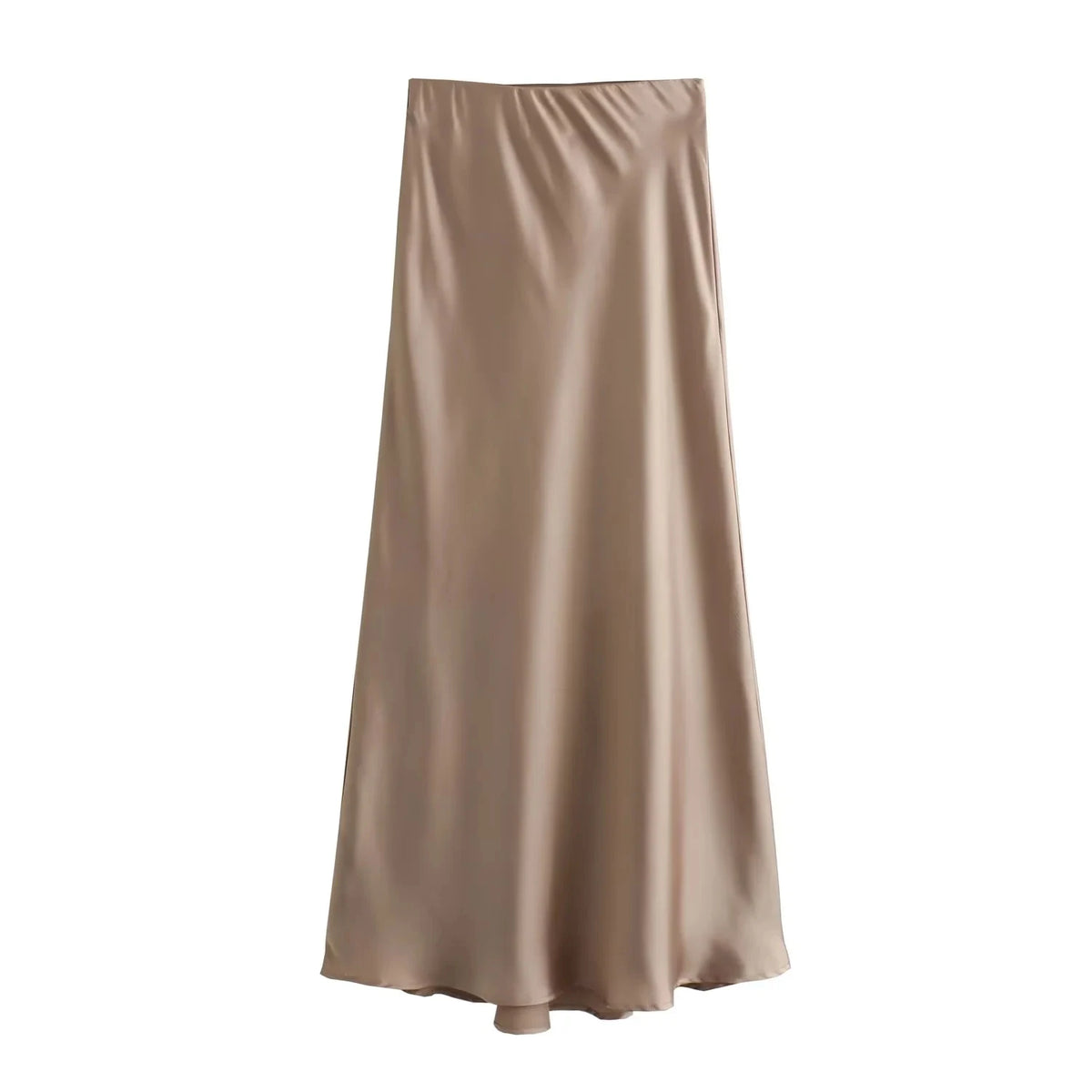 Vintage Satin Solid Long Skirt Women High Waist
