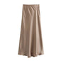 Vintage Satin Solid Long Skirt Women High Waist