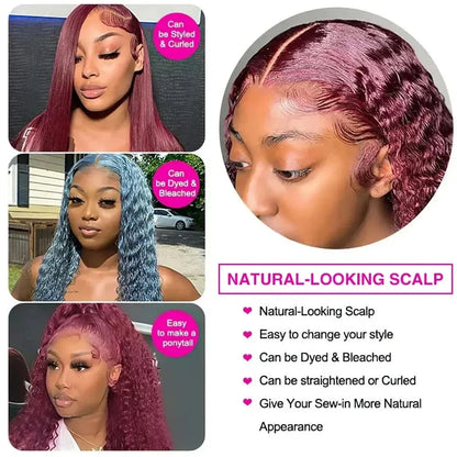 HD Transparent Lace 200 Density Deep Wave Wig 99j Burgundy