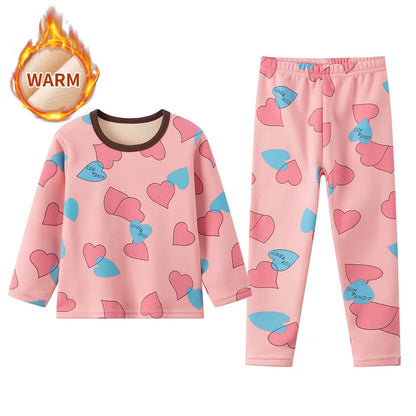 Children's Cartoon Printed Thick Warm Underwear Set