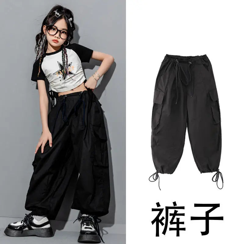 Girls Loose Cargo Pants with Belt for Daily Wear