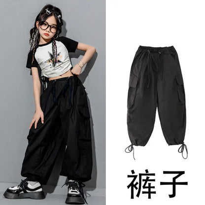 Girls Loose Cargo Pants with Belt for Daily Wear