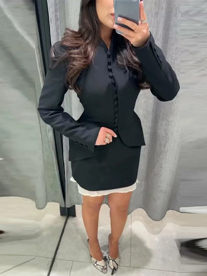 Chic Waist Cinched Women's Blazer Coat with Stand Collar