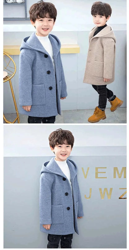 Winter Woolen Jacket for Boys Casual Hooded Coat