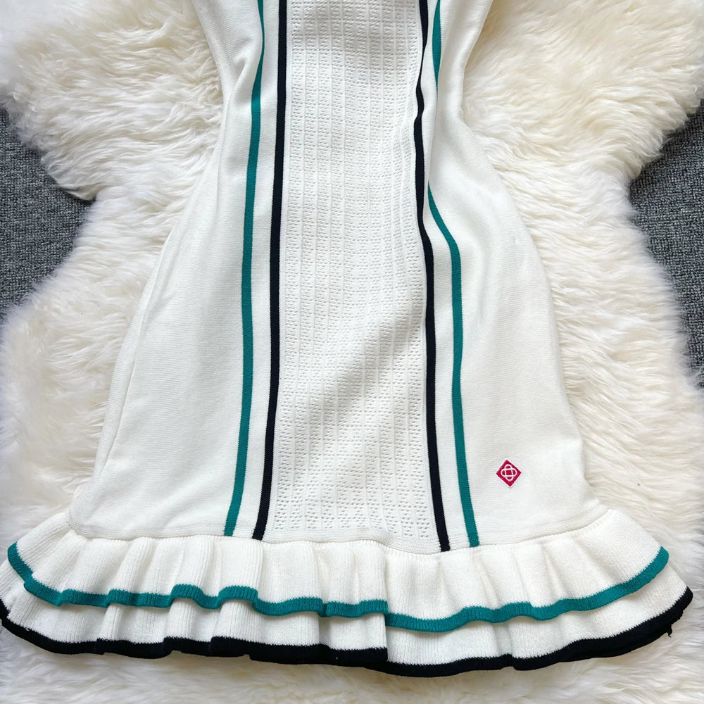 Women Knitted Mini Dress with Ruffles