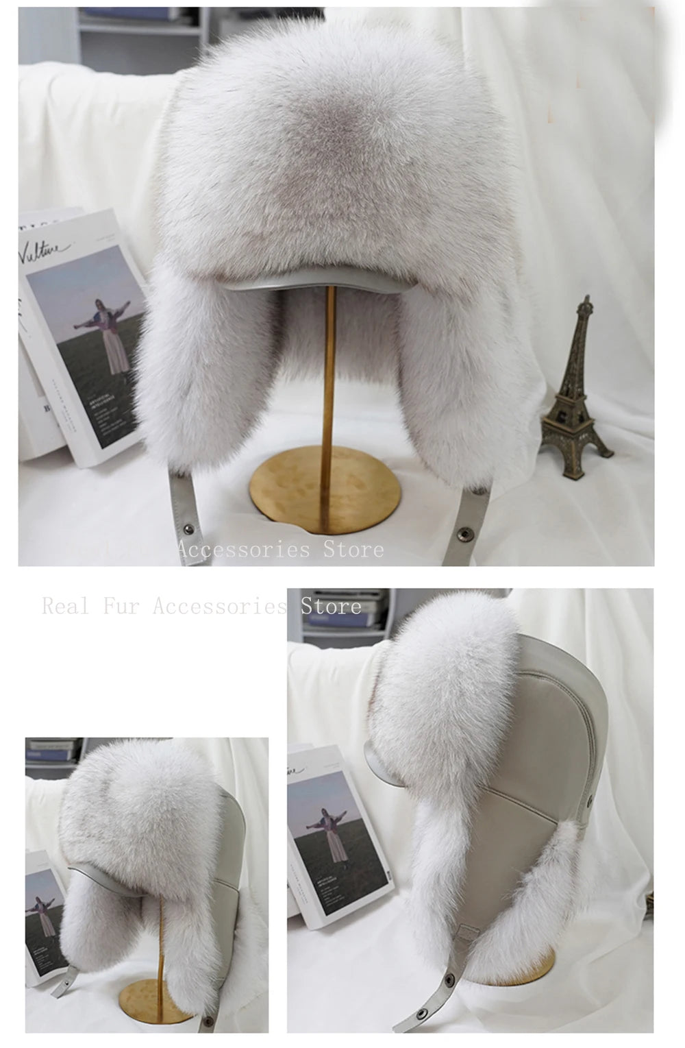 Men's Real Silver Fox Fur Bomber Hat