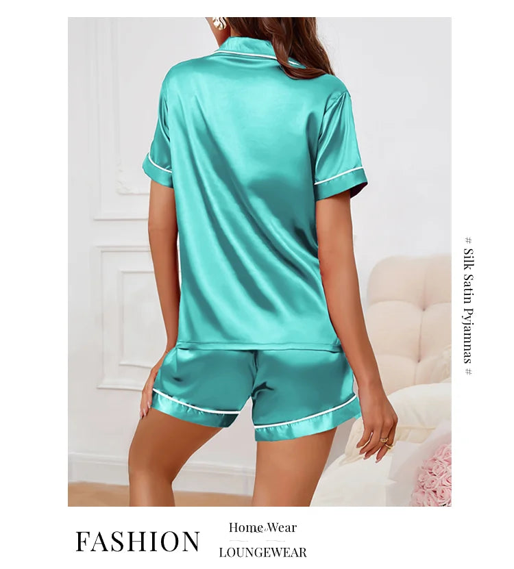 Silk Satin Pajamas Set for Women with Button-Down Design