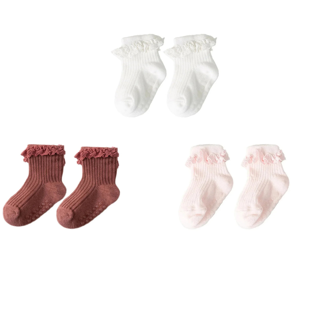 Cotton Lace Socks for Toddler Girls Non-slip Half Knee