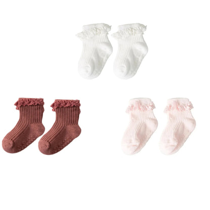 Cotton Lace Socks for Toddler Girls Non-slip Half Knee