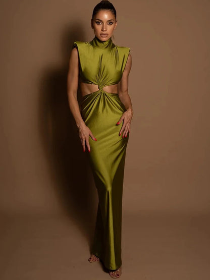 Hollow Out Turtleneck Maxi Dress for Women