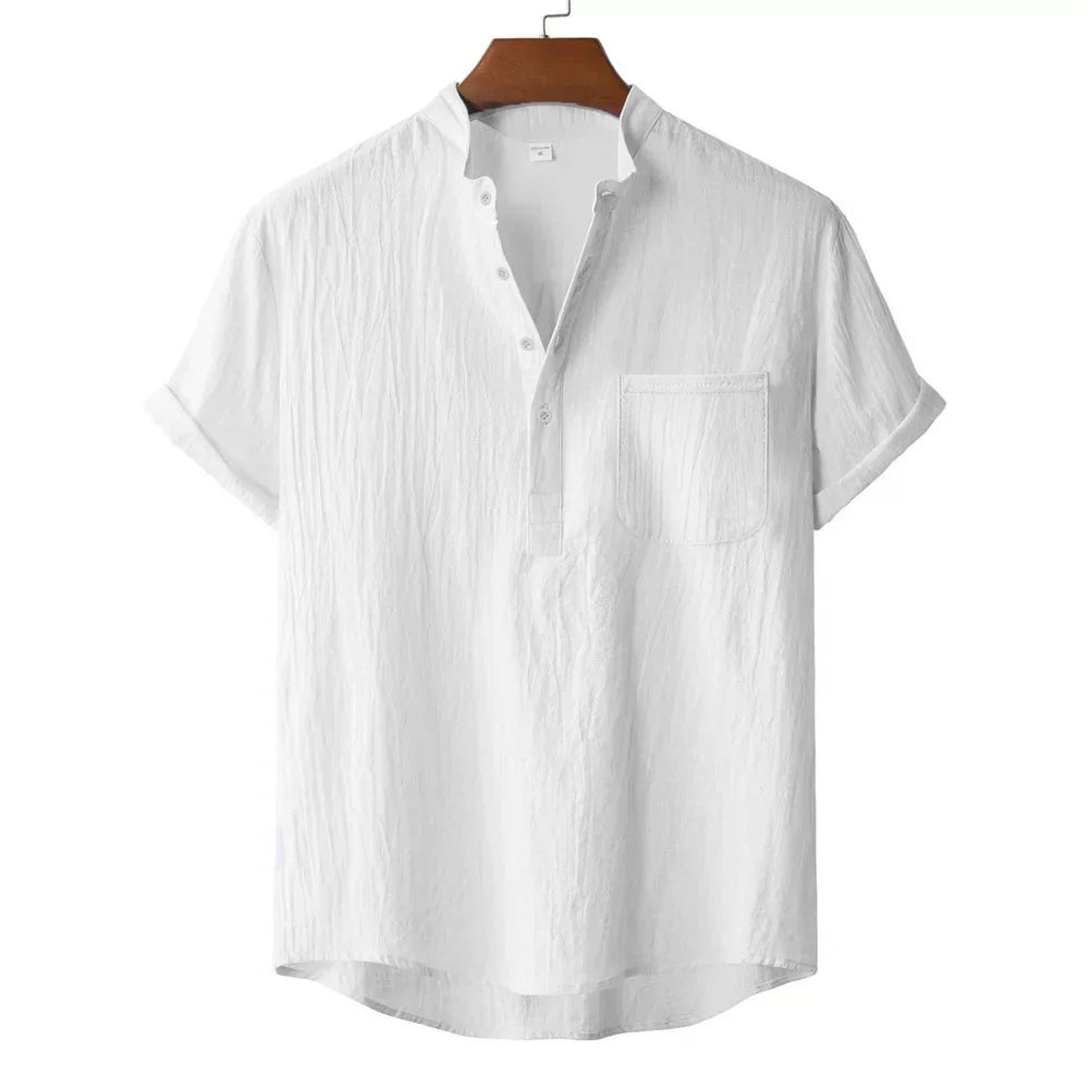 Men's Cotton Linen Short Sleeve T-Shirt Casual Beach Top