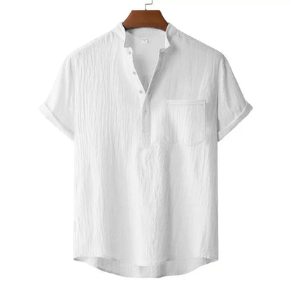Men's Cotton Linen Short Sleeve T-Shirt Casual Beach Top