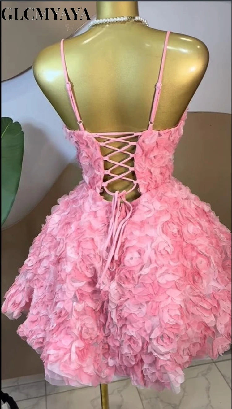 Rose Floral Spaghetti Strap A-line Mini Dress