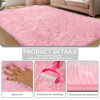 Black Plush Long-Pile Carpet, Soft Non-Slip Rug
