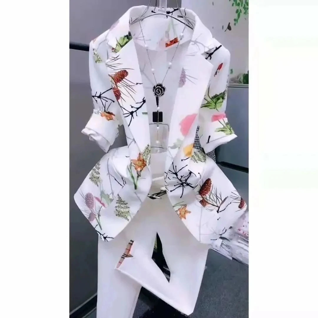 Women Printed Blazer Cardigan Short Jacket