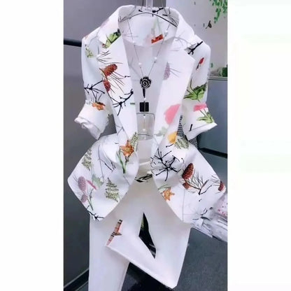 Women Printed Blazer Cardigan Short Jacket
