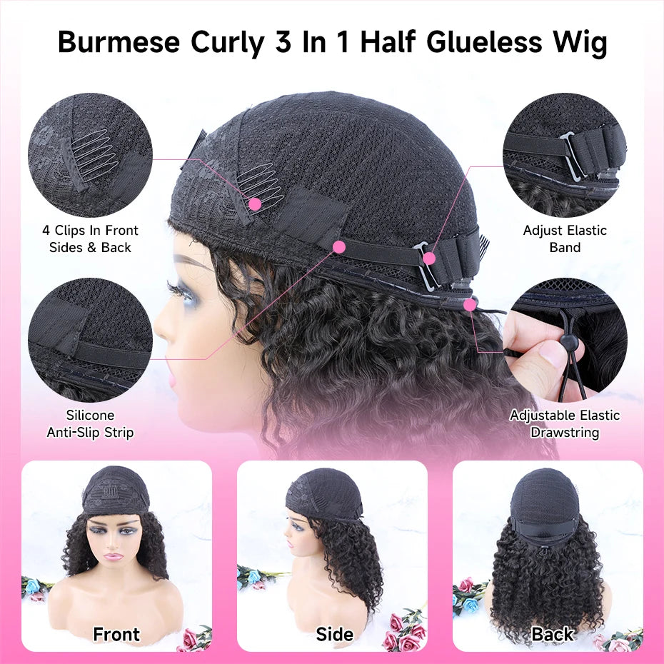 Kinky Curly Half Wig 250 Density Human Hair 26 Inch