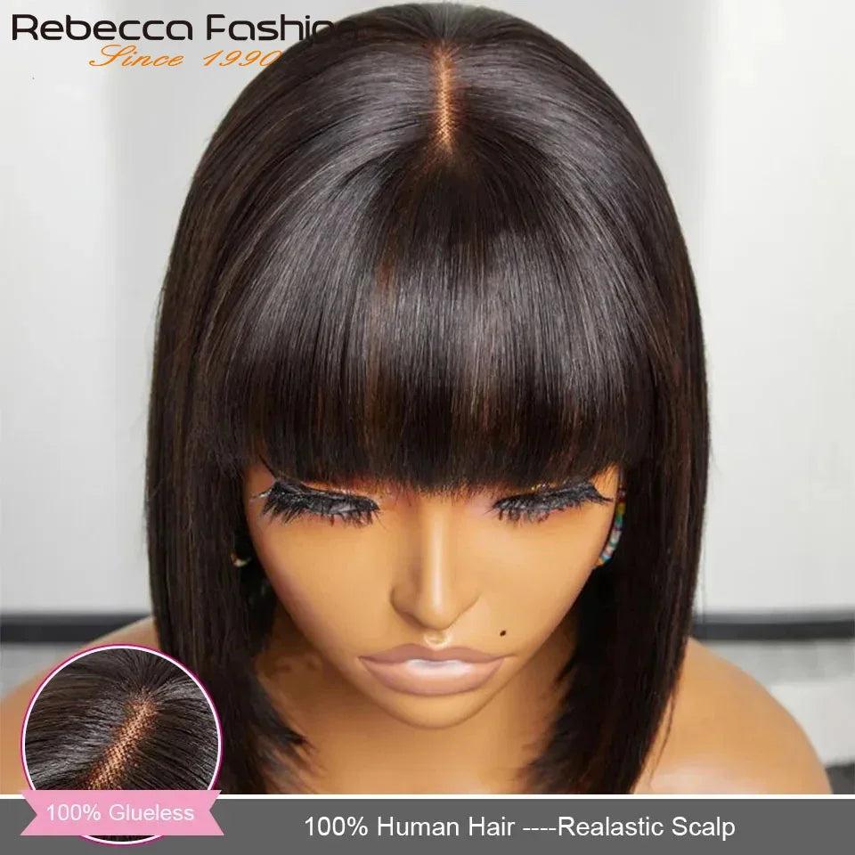 Straight Brazilian Human Hair Bob Wig With Bangs
