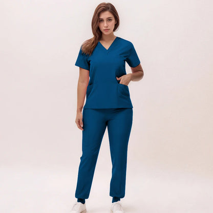 Stretchy V-Neck Nurse Scrub Set Jogger Pants