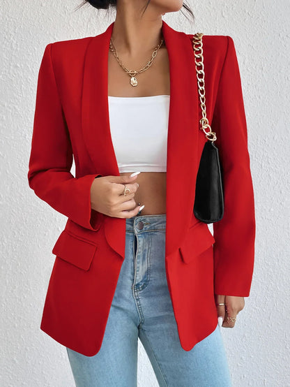 Solid Polyester Cotton Long Sleeve Women's Blazer