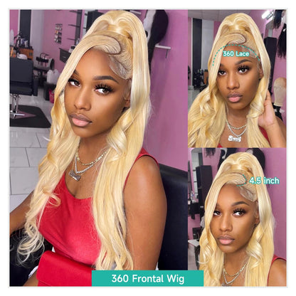 613 Honey Blonde Body Wave Human Hair Wig 360 Lace Frontal