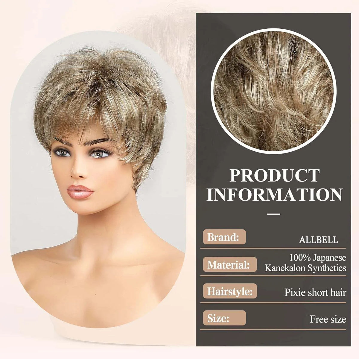 Light Blonde Mixed Off-White Pixie Cut Wig with Bangs