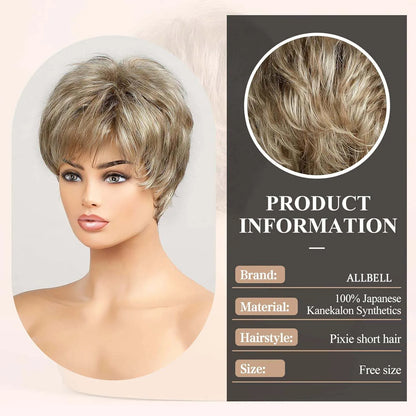 Light Blonde Mixed Off-White Pixie Cut Wig with Bangs